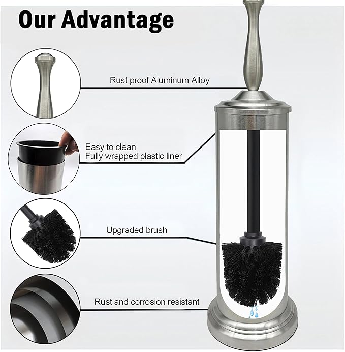 Brushed Nickel Toilet Bowl Brush with Holder, Durable Bathroom Cleaning Tool, Modern Design for Easy Toilet Maintenance, Bathroom Cleaner Brush for Efficient Cleaning and Hygiene