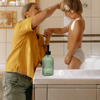 Green Glass Soap Dispenser Set with Black Pump, 13.5oz Refillable Liquid Hand Soap Dispenser, Lotion Dish Soap Dispenser for Modern Home Decor, Bathroom, Kitchen Countertop, Hotel(2 Pack)