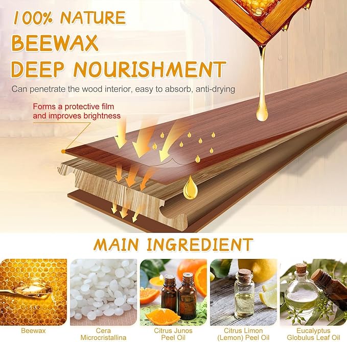 Natural Beeswax Spray Furniture Polish, Wood Cleaner, Wood Floor Polish - For Living Room, Kitchen and Wooden Furniture Floors(3PCS)
