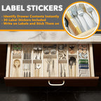 SpaceAid Bamboo Drawer Dividers with Inserts and Labels, Kitchen Adjustable Drawer Organizers, Expandable Organization for Home, Office, Dressers, 10 Dividers with 24 Inserts (17"-22" White)