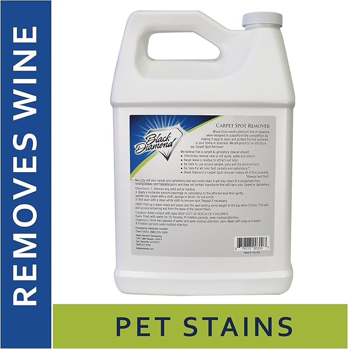 Black Diamond Stoneworks carpet and upholstery cleaner: this fast acting deep cleaning spot and stain remover spray also works great on rugs, couches, and car seats. (4-gallons)