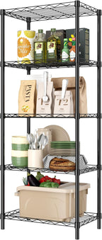 HOMEFORT 5-Tier Wire Shelving 5 Shelves Unit Metal Storage Rack Durable Organizer Perfect for Pantry Closet Kitchen Laundry Organization in Black, 16.5" W x 11.4" D x 47" H