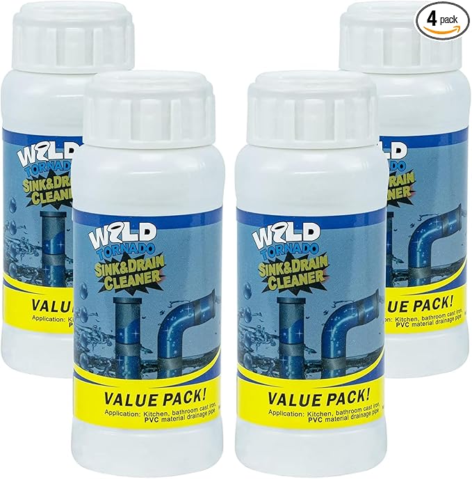 4Pcs Wild Tornado Pipe Dredge, Powerful Sink and Drain Cleaner Powder, Fast Foaming for Kitchen Toilet Pipeline Quick Cleaning Tool