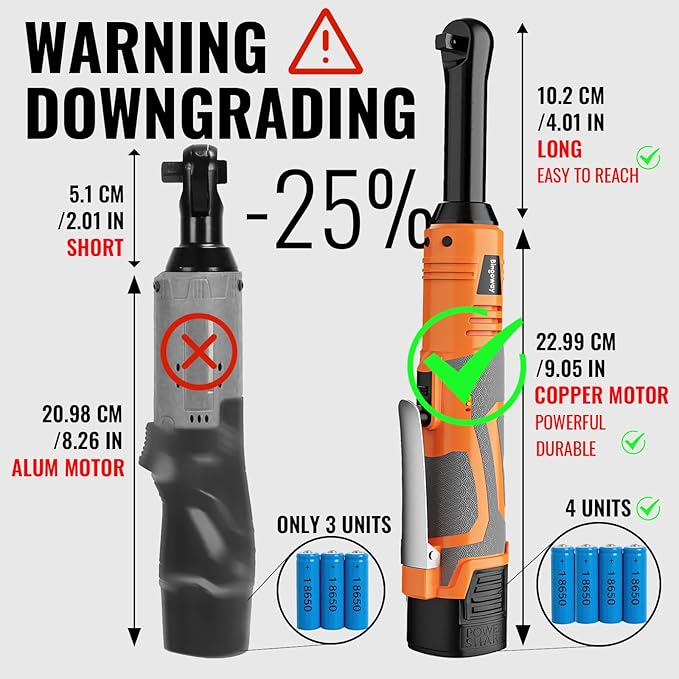 3/8" Extended Electric Ratchet Wrench Set, 45ft-lbs(61N.m) 16V Cordless Long Neck Power Ratchet Wrench Kit with 2pcs Batteries, LED Light, 9 Sockets, Toolbox, Variable Speed, For Housework, Car Repair