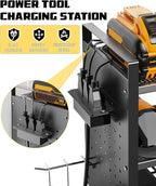 Heavy-Duty 48" Wall Mount Power Tool Organizer with Charging Station – 3-Tier Garage Organization Rack for Drills, Wrenches & Tools – Includes 16 Hooks & Pegboard Sides