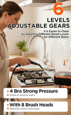 Steam Cleaner for Home, 15s Fast Heat-Up, 6 Level Adjustable Steam, 43oz Big Tanks, 79" Steam Hose, 8 Cleaning Brush Head, 1500W Portable Handheld Steam Cleaner for Cleaning Home, Floor, Wall, Car