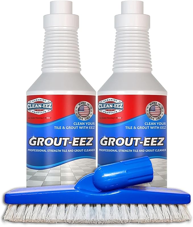 Clean-eez Grout Cleaner 2 Pack with Stand-Up Brush Attachment - Stain Remover Heavy-Duty Scrubber - Bathroom Shower Ceramic Porcelain Tile & Grout Only - Easy Control Flip Top Cap - 32 oz.