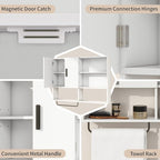 Wooden Bathroom Organizers, Over The Toilet Storage Cabinet with 2 Doors, Adjustable Shelves & Towel Bar, Wall Mounted Medicine Cabinet for Kitchen & Laundry, White