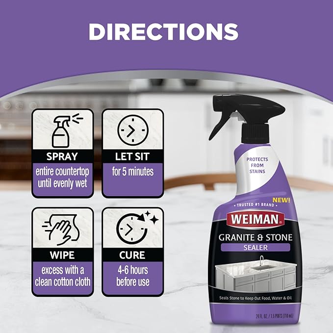 Weiman Complete Countertop Clean & Protect Kit - For Granite, Marble, Quartz & Stone - Granite & Stone Cleaner and Polish - 24 oz, Granite & Stone Sealer -24 oz