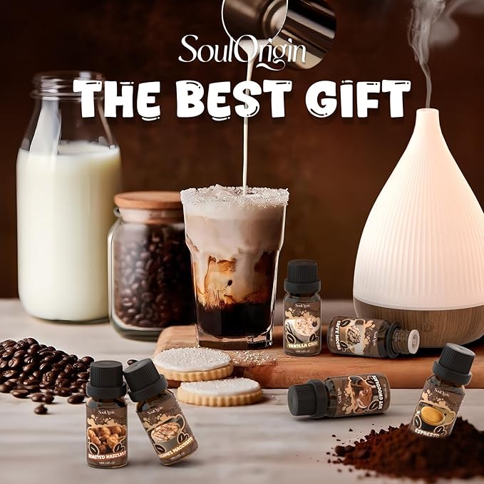Coffee Fragrance Oils Set, Essential Oil for Diffuser, Diffuser Oil, Use for Soap Candle Making,Caramel Apples, Pumpkin Pie, Candy Corn, Halloween Cookies, Popcorn Balls, Snickers Bars