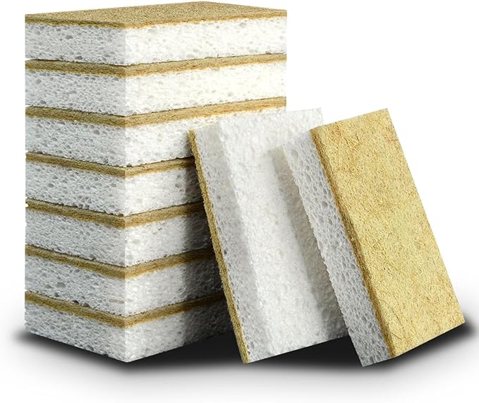 12 Pack SmilePowo Natural Kitchen Sponge Compostable Kitchen Sponges Cellulose and Coconut Scrubber Abrasive Scrubbing Pads Environmentally Friendly Sponge for Dishes No Chmical