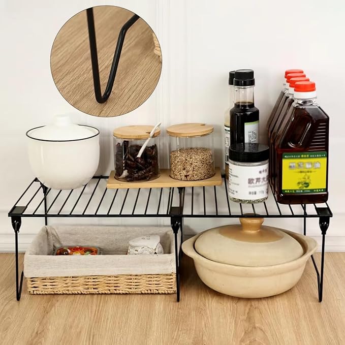 1/2-Piece Set freezer organizer,Stackable Cabinet Organizer Shelves,Foldable Pantry Shelf,Plate, Dish,Rustproof Metal Storage Organizer