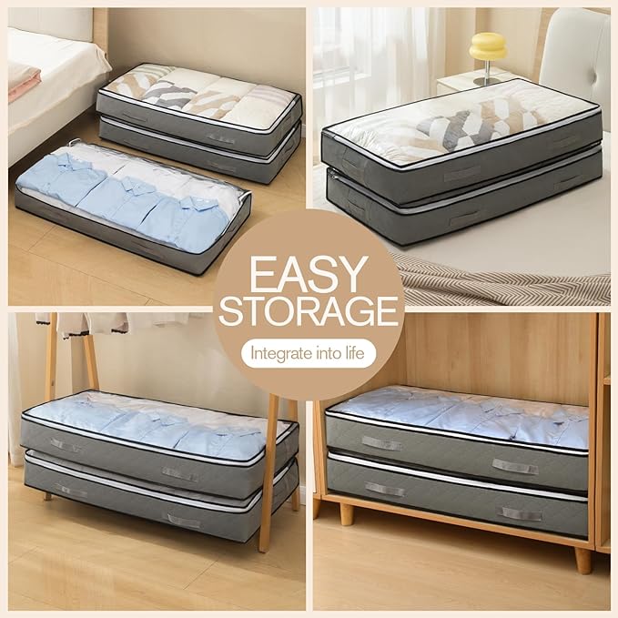 90L Under Bed Storage Containers, Closet Organizers and Storage Bins, Foldable Underbed Storage Bags for Blanket, Clothing, Comforter, Sweaters, Pillows, Linen Sheets, Wrapping Paper, black