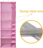 Libeder Shoe Organizer for Closet, 15 Shelf Hanging Closet Storage Shelves - 10 Shoe Rack Organizer and 5 Compartment for Clothes with 6 Side Mesh Pockets for Scarves Socks,Gloves Pink