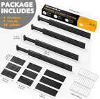 SpaceAid Bamboo Drawer Dividers with Inserts and Labels, Kitchen Adjustable Drawer Organizers, Expandable Organization for Home, Office, Dressers, 4 Dividers with 9 Inserts (17"-22" Black)