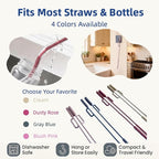 2-in-1 Dual-Head Straw Brush, Silicone Cleaning Brush for Straws & Lid Gaps, Long Flexible for Tumblers & Bottles, Non-Slip Handle, No-Scratch, 2 Pack (6mm & 9mm), Durable & Reusable (Dusty Rose)
