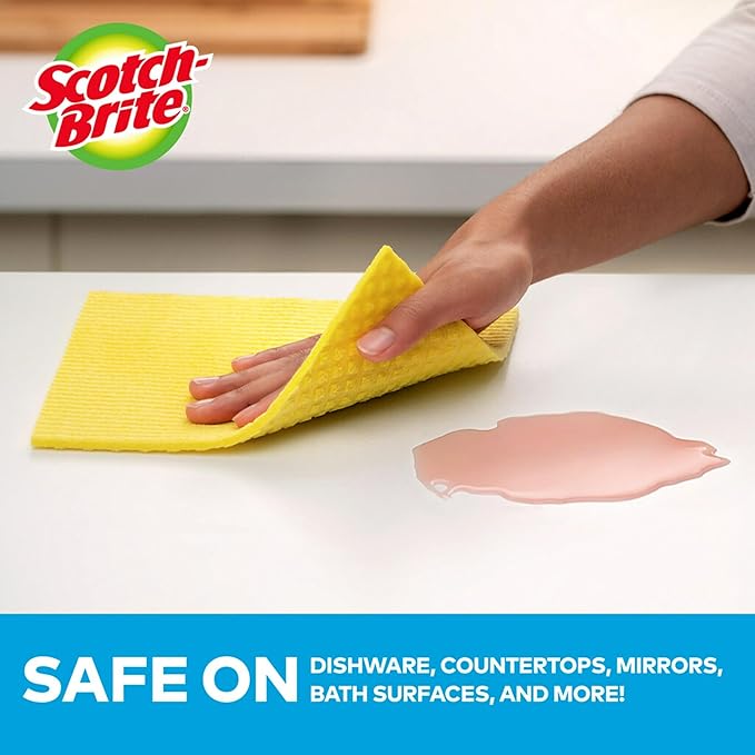 Scotch-Brite Sponge Cloth – 12-Pack (6 Packs of 2 Each), Reusable and Washable, Highly Absorbent, Multi-Purpose Cleaning Cloths