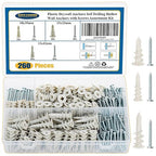 260 PCS Self Drilling Drywall Anchors, 3 Sizes Nylon Plastic Wall Anchors with Screws for Drywall, No Pre Drill Hole Preparation Required, 10x35mm, 13x42mm, 15x32mm