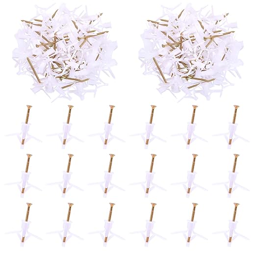 Swpeet 60Pcs White Drywall Anchor with Screw Kit - Nylon Plastic Drywall and Hollow-Wall Anchor Kit, Wall Anchor Hooks, and Hollow-Door Toggle Anchor for for Hanging Heavy Items on Drywall