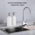 Glass Soap Dispenser - Dish Soap Dispenser for Kitchen and Hand Soap Dispenser Set, Bathroom Soap Dispenser with 304 Rust Proof Pump, Soap Dispenser for Kitchen with Tray, White Bottle/Silver Pump