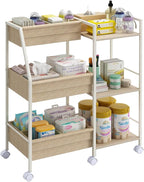 Baby Diaper Caddy Organizer Cart, 3-Tier Rolling Wheels Cart with Dividers and Shelves, Bedside Utility Cart for Nursery Essentials, Large Capacity Mobile Storage Cart for Crib, Bedroom