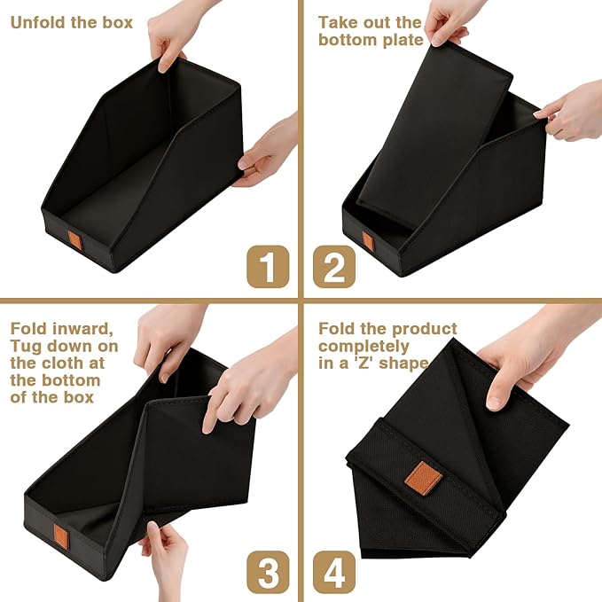 DIMJ Closet Organizers for Purses and Bag Storage, Small Storage Bins Foldable, Storage Baskets for Shelves, Wardrobe, Bedroom, Office - Fabric Cube Storage 4 Pack(Black, 5.9 x 11.8 x 6.7 in)