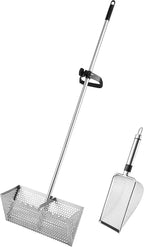 Sand Flea Rake 16" Wide - Detachable 54" Handle with Shark Tooth Screen - Steel Beach Rake for Fishing Bait, Shelling, Yard Cleaning - Saltwater Rust Proof & Portable