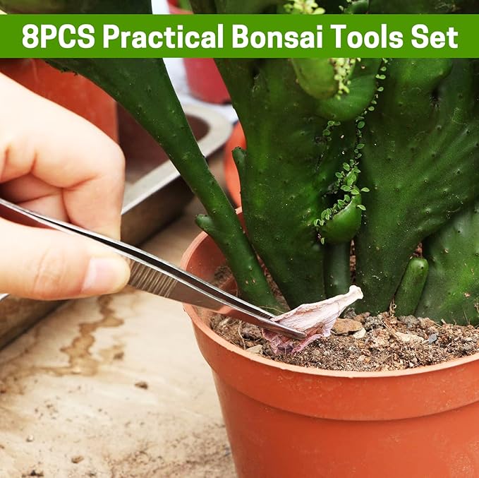 Bonsai Set 8 Pcs - Include Pruner,Fold Scissors,Mini Rake,Bud & Leaf Trimmer Set by ZELAR Made