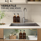 Hand and Dish Soap Dispenser Set,16oz Glass Bottles with Printed Labels, Bamboo Tray & Pump,Countertop Soap Dispensers for Kitchen,Luxury, Minimalist & Farmhouse Decor (Hand Dish (Amber))