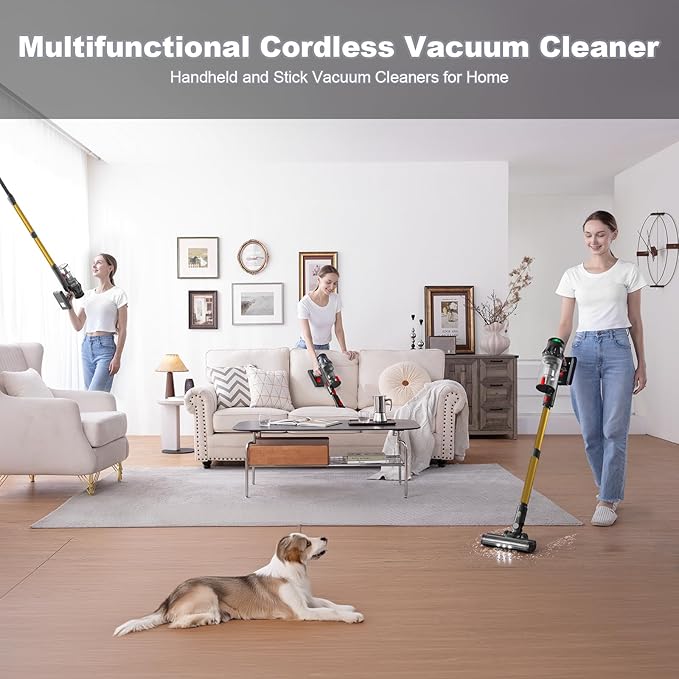 Cordless Vacuum Cleaner, Vacuum Cleaners for Home, 50KPA 500W Stick Handheld Pet Hair Hardwood Floor Vac, High Power Hand Held Rechargeable Battery Portable Household Lightweight Vac, C11 Gold