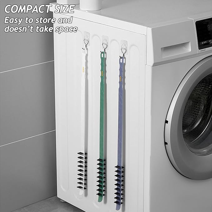 3 Pack Washing Machine Cleaning Brush, Crevice Brush of Drum Washing Machine, Home Essentials Cleaning Brush, Long Coil Brush Washing Machine Brush Stiff Bristle Cleaning Tool (3Pcs White)