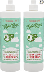 Rebel Green Super Deluxe Dish Soap - Natural Dishwashing Soap - Liquid Dish Detergent - Sustainable Dish Liquid Scented with Frankincense & Pine - (16 oz Bottles, 2 Pack)
