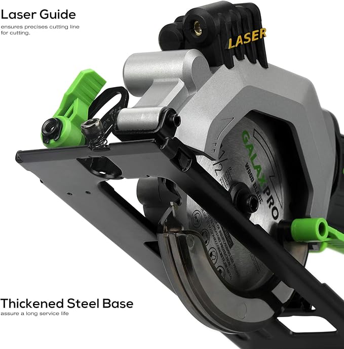 GALAX PRO Mini Circular Saw, DC20V 4-1/2" Cordless Circular Saw with 2.0Ah battery, Laser Guide, Rip Guide, 2 Pcs Blades(24T+ 60T), 3400RPM, Max Cutting Depth 1-11/16"(90°), 1-1/8"(45°)