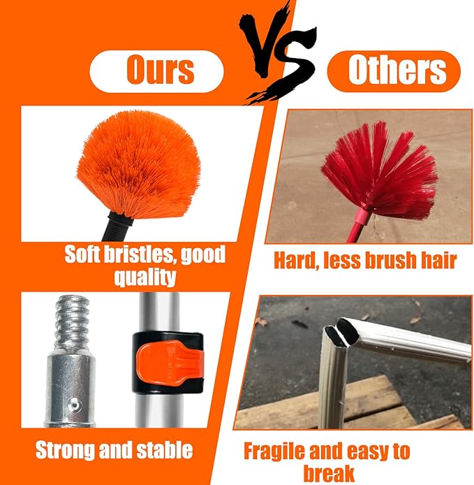 Buyplus 26FT Reach Cobweb Duster, Outdoor Spider Web Cleaner Brush with Professional 5-20FT Extension Pole, Non-Shedding Fluffy Bristles, Suitable for Ceiling and Corner Dusters for Indoor and Outdoor