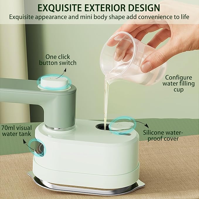 Travel Steam Iron, 180 °Rotating Handle Foldable Hanging Ironing Machine, Portable Mini Dual-Purpose Steam Iron for Both Dry and Wet Use, Essential for School Dormitories & Business Trips (Green)