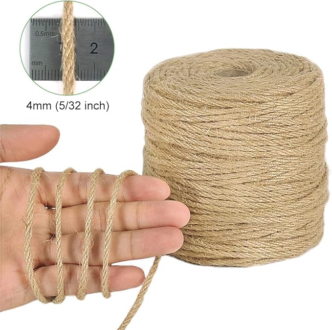 Tenn Well 328 Feet 4mm Jute Twine, Thick Twine Rope for Crafts, Gift Wrapping, Bundling, Gardening, Christmas Decor and Macrame Projects
