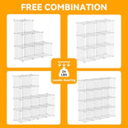 HUBSON Wire Cube Storage Organizer, Book/Toy/Craft/Potted Plants and Pet Closet Organizers, 16-Cube Freely Combinable Metal Grid Storage Shelf, White Iron