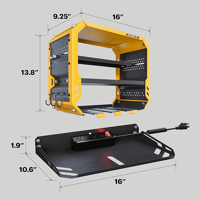 Tool Organzier Storage Wall Mount, Tool Shelves Drill Holder for Men, Metal Sturdy Steel Rack Saves Space in Workshop/Garage Organizes Power Tools, Screwdrivers, Gadgets, Floating Shelving