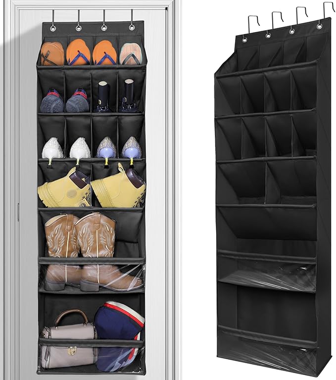 Over The Door Shoe Organizer, Hanging Shoe Rack with Extra Large Deep 16 Pockets, Wall Shoe Storage for Closet and Narrow Door, Hanging Shoe Organizer, RV Storage and Organization, Black