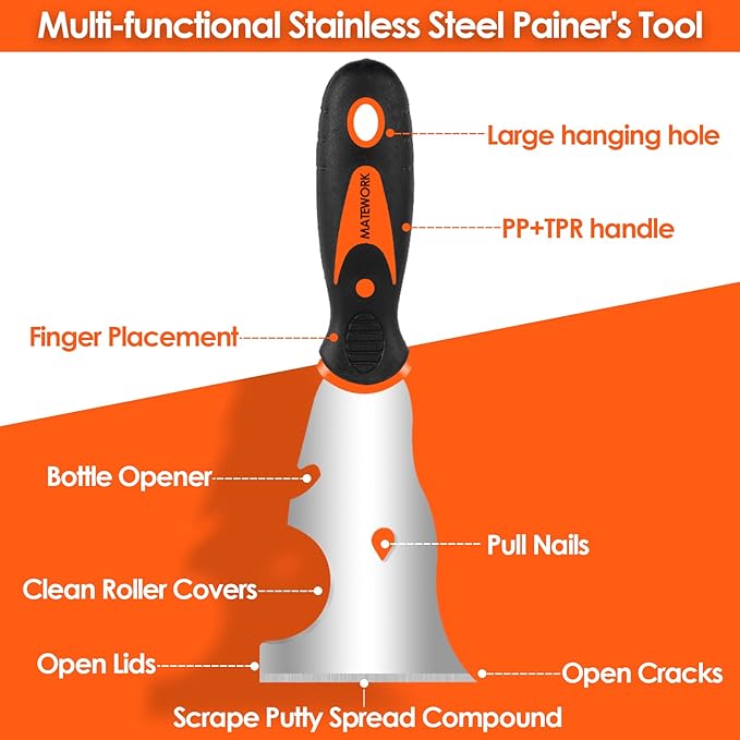 Putty knife,10 Piece Stainless Steel Paint Scraper Tool Set,14" Mud Pan for Repairing Drywall, Removing Wallpaper, Applying Putty, Plaster, Cement, Adhesive
