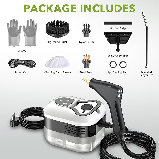 Steam Cleaner for Home & Car Detailing, 2500W Pressurized Handheld Steam Cleaner, 15s Fast Heating, 6 Levels Steam Output, 1.2L Water Tank