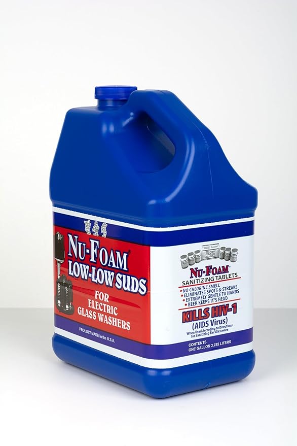 Low Low Suds Liquid Detergent for Bar Glassware - Original Streak-Free Solution - Hand Washing Bar, Tavern, Brewery Supplies - Concentrated - 1 Gallon (Pack of 2) (1 Gallon (Pack of 2))