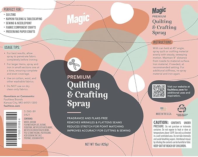 Magic Premium Quilting & Crafting Spray Can – Fabric Spray for Cutting, Creasing, & Sewing – Best Press Spray Starch for Quilting to Flatten Seams & Wrinkles – Wrinkle Spray (15oz Aerosol) 2 Pack