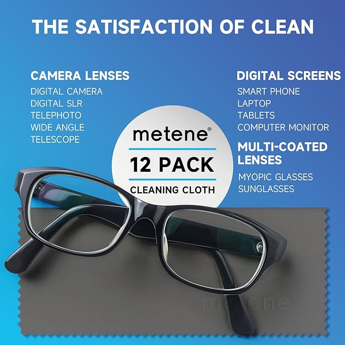 Metene 12 Pack Microfiber Cleaning Cloth (6 "x7"), Individually Wrapped and Equipped with a Storage Box | Microfiber Cloth for Glasses, Screens, Camera Lens and More(Dark Gray)