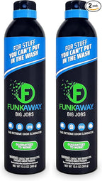FunkAway Big Jobs Aerosol Spray, Extreme Odor Eliminator, Fresh Scent, White, 2 Pack of 13.5 oz. Sprays for Shoes, Pets, Large Non-Washables