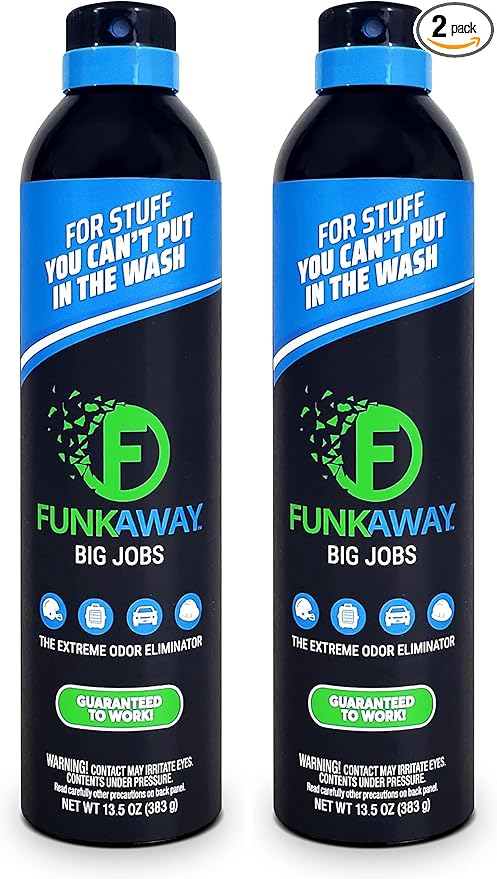 FunkAway Big Jobs Aerosol Spray, Extreme Odor Eliminator, Fresh Scent, White, 2 Pack of 13.5 oz. Sprays for Shoes, Pets, Large Non-Washables