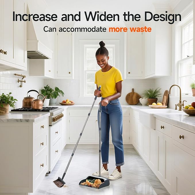 Broom and Dustpan Set for Home, Extra Brush Head & 51.6" Adjustable Long Handle, with Comb Teeth for Pet Hair, Lightweight Indoor Sweeping Kit for Hardwood Floor