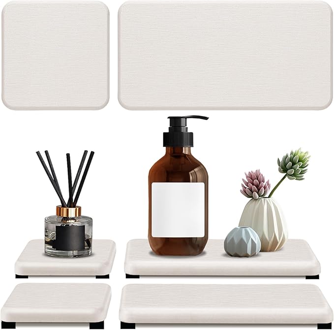 4PCS Water Absorbing Stone Tray, Quick Drying Diatomite Stone Sink Tray, Water Absorbent Stone Coasters for Bathroom Counter, Kitchen Soap Dish Holders Toothbrush Holders in Modern Home
