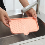 Silicone Bathroom Soap Dishes with Drain Spout-Bathroom and Kitchen Sink Organizer,Sponge Holder,Dish Soap Tray,Perfect for Dispenser,Scrubber,Bottle,Cup on Sink or Counter-Pink 9.6"×5.3"