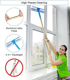 2 in 1 Window Squeegee Cleaning Kit with Aluminum Alloy Extension Poles, Scrubber, Glass Scrapper, Bendable Duster,2 Scrubber Cloth for Window, Car, Floor, Home, Garden